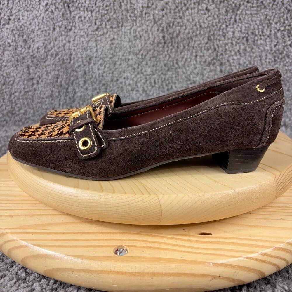 Talbots Kitten Heel Loafer Womens 8 Houndstooth Suede Calf Hair Made in Brazil